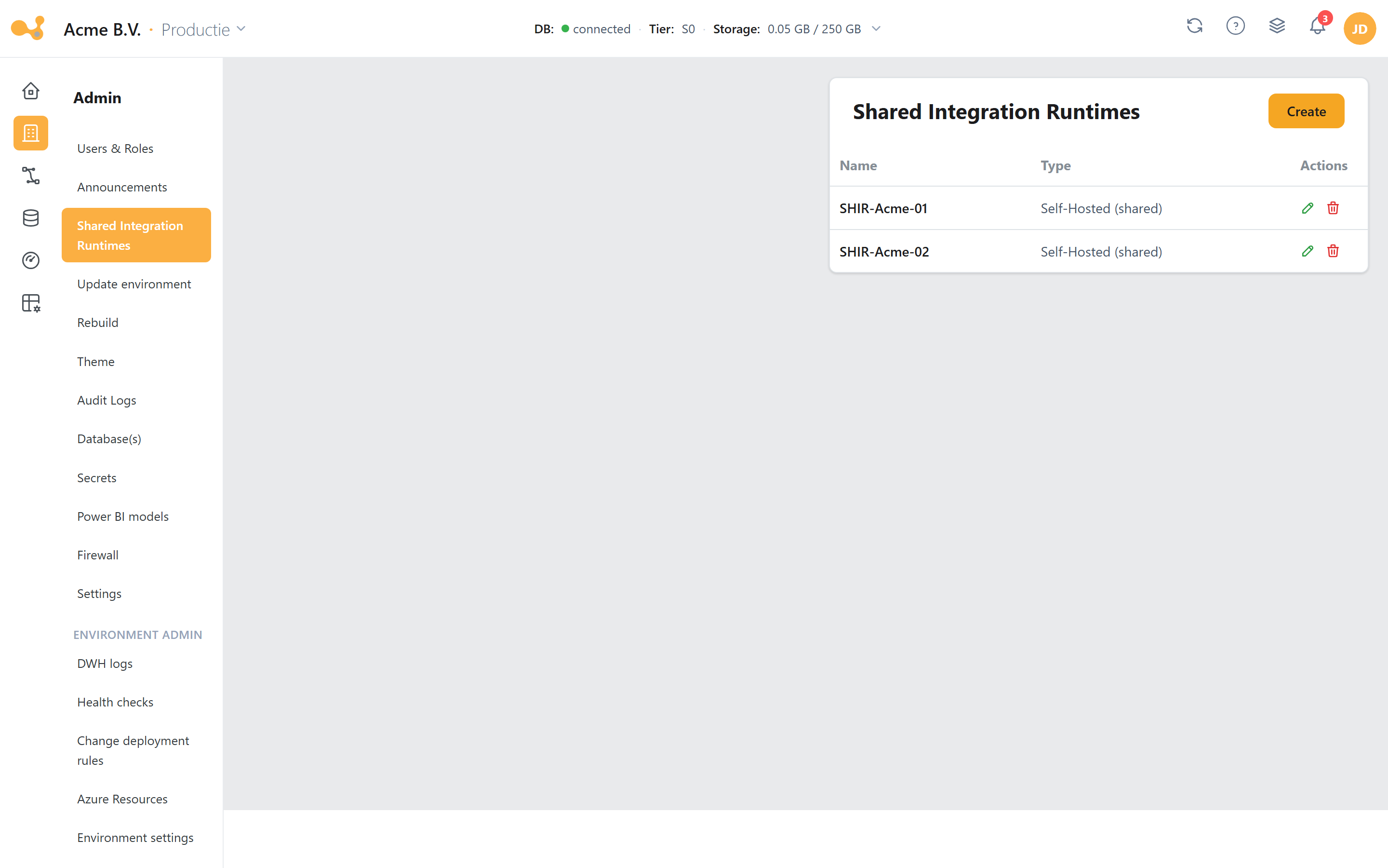 Shared Integration Runtimes: self-hosted IRs shared across environments and sources.